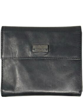 Vintage 00s Perlina New York Black Leather Wallet Clutch Organizer Zip Pocket